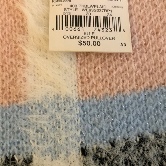 Elle Fuzzy Plaid Cozy Dressy Sweater Soft Check Knit Pullover Scallop Neckline - Picture 6 of 6